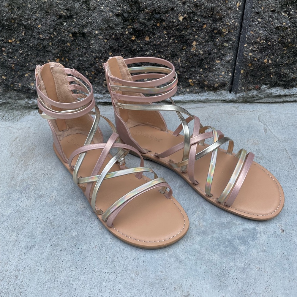 Girls metallic strappy sandals